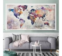 Lionhai Diamond Painting Kits for Adults/Kids, 5D DIY World Map Diamond Art Painting Retro Diamond Art Kits, Square Full Drill Diamond Dots Gem Art and Crafts, Home Wall Room Decor Paintings 60x30cm