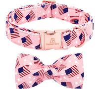 Lionheart glory American Flag Dog Collar 4 of July Independence Patriotic Dog Bow Collars Heavy Duty Adjustable Soft Collar with Bowtie for Medium Dogs Pet Gift