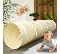 LIONHERZ® Play Tunnel for Children, 100% Cotton with Velcro Fasteners, Crawling Tunnel, 180 cm x 46 cm, Foldable Pop-up Crawling Tunnel, Play Tent (Cream White)