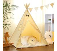 LIONHERZ Teepee Play Tent for Kids, 100% Cotton, Cuddly Mat, Carry Bag, Feather Decoration, Indoor Outdoor, Playhouse Girls Boys, Zelthöhe 1.50m, Bodenfläche 1.20m x 1.20m