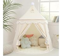 LIONHERZ® The Original Play Tent for Children, Breathable Cotton and Hemp Fairy Tale Castle with Fibreglass Poles, Bag, Mat and Decoration, Sturdy Teepee Boys Girls (Cream White, with Accessories)
