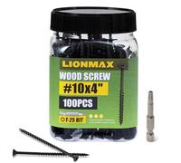 LIONMAX Deck Screws 4 Inch, Wood Screws #10 x 4", 100 PCS, Rust Resistant, Exterior Epoxy Coated, Outdoor Decking Screws, Torx/Star Drive Head Screw, T25 Star Bit Included, Black