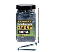 LIONMAX Pocket Hole Screws #8 x 2-1/2 Inch, 300PCS Blue Coated, Square Drive, Washer Head, Coarse Thread, Exterior, 150MM Drive Bit Included