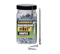 LIONMAX Pocket Screws #8 x 1 Inch, Wood Screws Coarse Thread 600PCS, Washer Head Square Drive Screws for Pocket Hole, Self Tapping, Zinc Plated, Rust-Resistant, 150MM Drive Bit Included