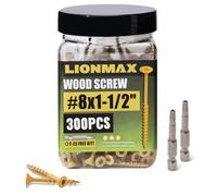 LIONMAX Wood Screws 1-1/2 Inch, Deck Screws #8 x 1-1/2", 300 PCS, Rust Resistant, Epoxy Coated, Exterior Wood Screw, Outdoor Decking Screws, Torx/Star Drive Head, T25 Star Bit Included, Tan