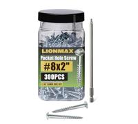 LIONMAX Wood Screws #8 x 2 Inch, Pocket Hole Screws 300PCS with Coarse Thread, Washer Head Square Drive, Self Tapping, Zinc Plated, Rust-Resistant, 150MM Drive Bit Included