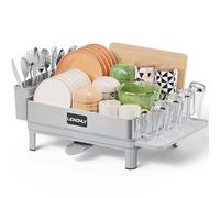 LIONONLY Dish Drainer Rack,Premium 304 Stainless Steel Dish Drying Rack,Anti-Rust Draining Board Rack with Cup Holder,Swivel Spout & Utensil Holder,Dish Racks for Kitchen Counter