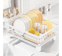 LIONONLY Dish Drainer Rack,Stainless Steel Draining Board Rack with Utensil Holder,Detachable Dish Drying Rack for Kitchen,Swivel Drainage Spout,Kitchen Sink Drainer Rack