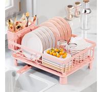LIONONLY Dish Drainer Rack with Drip Tray,Detachable Dish Drying Rack for Kitchen,Stainless Steel Draining Board Rack with Utensil Holder,Swivel Drainage Spout,Kitchen Sink Drainer Rack