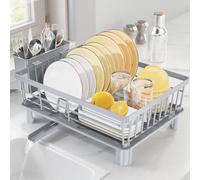 LIONONLY Dish Drainer Rack with Drip Tray,Detachable Dish Drying Rack for Kitchen,Stainless Steel Draining Board Rack with Utensil Holder,Swivel Drainage Spout,Kitchen Sink Drainer Rack