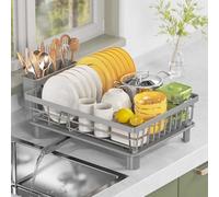 LIONONLY Dish Drainer Rack with Drip Tray,Detachable Large Dish Drying Rack for Kitchen,Stainless Steel Draining Board Rack with Utensil Holder,Swivel Drainage Spout,Kitchen Sink Drainer Rack