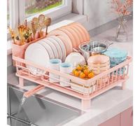 LIONONLY Dish Drainer Rack with Drip Tray,Detachable Large Dish Drying Rack for Kitchen,Stainless Steel Draining Board Rack with Utensil Holder,Swivel Drainage Spout,Kitchen Sink Drainer Rack