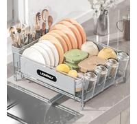 LIONONLY Dish Drainer Rack with Drip Tray,Premium 304 Stainless Steel Dish Drying Rack for Kitchen,Anti-Rust Draining Board Rack with Cup Holder,Swivel Spout & Utensil Holder,Sink Drainer Rack (Grey)