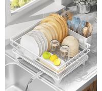 LIONONLY Dish Drainer Rack with Drip Tray, Space Saving Dish Rack, Sink Drainer Rack, Large Draining Board Rack, Drying Rack Kitchen for Utensils Plates Bowls