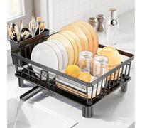 LIONONLY Dish Drainer Rack with Drip Tray,Space Saving Dish Rack,Stainless Steel Draining Board Rack with Utensil Holder,Detachable Dish Drying Rack for Kitchen,Kitchen Sink Drainer Rack