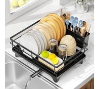 LIONONLY Dish Drainer Rack with Drip Tray, Space Saving Draining Board Rack, Sink Drainer Rack, Large Dish Rack, Drying Rack Kitchen for Utensils Plates Bowls