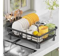 LIONONLY Dish Drainer Rack with Drip Tray,Stainless Steel Draining Board Rack with Utensil Holder,Detachable Large Dish Drying Rack for Kitchen,Swivel Drainage Spout,Kitchen Sink Drainer Rack