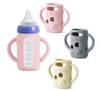 Lionpower - 3 Pack Silicone Lansinoh 5oz Glass Bottle Covers, Shockproof Protective Sleeves with Handle, Non-Slip Bottle Holder, Compatible with Bottles