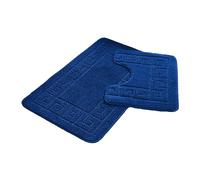 Lions 2 Piece Non Slip Striped Bath Mat & Pedestal Set - Greek Key Pattern Bathroom Toilet Rugs, Microfibre Mats, Super Soft Bathmat (Royal Blue, Normal)
