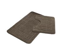 Lions 2 Piece Non Slip Striped Bath Mat & Pedestal Set - Greek Key Pattern Bathroom Toilet Rugs, Microfibre Mats, Super Soft Bathmat (Latte, Normal)