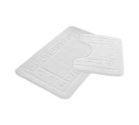 Lions 2 Piece Non Slip Striped Bath Mat & Pedestal Set - Greek Key Pattern Bathroom Toilet Rugs, Microfibre Mats, Super Soft Bathmat (White, Normal)