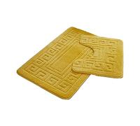 Lions 2 Piece Non Slip Striped Bath Mat & Pedestal Set - Greek Key Pattern Bathroom Toilet Rugs, Microfibre Mats, Super Soft Bathmat (Ochre, Normal)