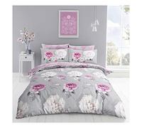 Lions 3 Piece Complete Bedding Set - Grey Flower Printed 1x Duvets Cover 1x Pillowcase 1x Bed Sheet, Ultra Soft Reversible Poly Cotton Quilt Covers for Girls Women, Single Bed Size