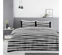 Lions 3 Piece Complete Bedding Set - Textured Stripe Single Duvet Cover with 1x Pillowcase, 1x Fitted Sheet, Striped Pattern Quilt Covers, Reversible Poly Cotton, Single, Black Grey