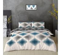 Lions 4 Piece Bedding Set with Fitted Sheet - Double Duvet Cover Sets + Matching Pillowcases, Reversible Geometric Quilt Covers, Soft Poly Cotton Printed Shapes Bed Linen