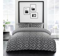 Lions 4 Piece Complete Bedding Set - Geometric Charcoal Printed 1x King Size Duvet Cover 2x Pillowcase 1x Fitted Sheet, Ultra Soft Reversible Poly Cotton Quilt Covers