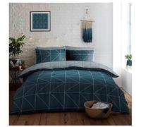 Lions 4 Piece Complete Bedding Set - Geometric Teal Printed 1x Double Duvet Cover 2x Pillowcase 1x Fitted Sheet, Ultra Soft Reversible Poly Cotton Quilt Covers