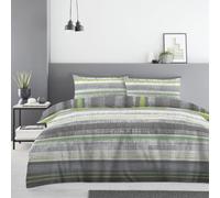 Lions 4 Piece Complete Bedding Sets - Textured Striped Double Duvet Cover Set With 1x Fitted Sheet and Matching 2x Pillowcase, Soft Poly Cotton, Reversible Quilt Covers, Silver Grey