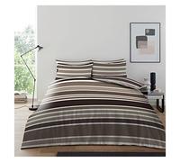 Lions 4 Piece Complete Bedding Sets - Textured Striped Natural Double Duvet Cover Set 200x200cm With 1x Fitted Sheet and Matching 2x Pillowcase, Soft Reversible Quilt Covers