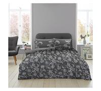 Lions 4 Piece Grey Paisley Complete Bedding - Poly Cotton Double Bed Duvet Cover Set with Matching Pillowcase and Fitted Sheet. Reversible Soft Floral Printed Quilt Covers, Easy Care