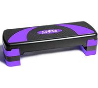 Lions Adjustable Workout Aerobic Stepper - 3 Level Height Adjustable Deck Riser, Yoga Fitness Step, Non Slip Workout Platform, Home Gym & Extra Risers Options (Purple)