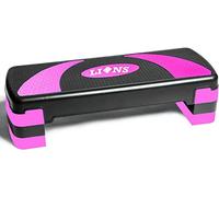 Lions Adjustable Workout Aerobic Stepper - 3 Level Height Adjustable Deck Riser, Yoga Fitness Step, Non Slip Workout Platform, Home Gym & Extra Risers Options (Pink)