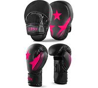 Lions Adult Unisex Max Star Boxing Gloves and Curved Hook and Jab Focus Pads Set (10oz, Pink)