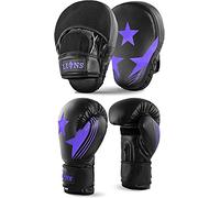 Lions Adult Unisex Max Star Boxing Gloves and Curved Hook and Jab Focus Pads Set (10oz, Purple)