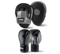 Lions Amateur Fitness Boxing Set Hook & Jab Pads Focus Punch Bag Gloves Target Strike Mitts (Mesh Grey, 10oz)