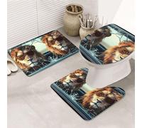 Lions And Broken Glass Bathroom Rugs Sets 3 Piece, Soft Absorbent Memory Foam Bath Mats And U Shaped Contour Toilet Rug, Home Decoration, Quick Dry