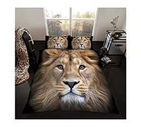 Lions Animal Print Bedding Set, Luxury 3D Printed Microfibre Duvet Cover Sets with Pillowcase, 100% Polyester Reversible Quilt Covers, Lion, King Size, 230x220cm