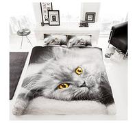 Lions Animal Print Bedding Set, Luxury 3D Printed Microfibre Duvet Cover Sets with Pillowcase, 100% Polyester Reversible Quilt Covers, Cat, King Size, 230x220cm