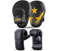 Lions Bag Mitts and Pads Set - Boxing Mma Focus Punch Bag Hook & Jabs Gloves (MaxStar - Gold, Senior)