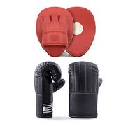 Lions Bag Mitts and Pads Set - Boxing Mma Focus Punch Bag Hook & Jabs Gloves (Plain - Red, Senior)