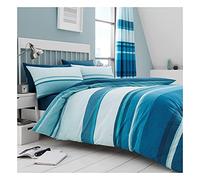 Lions Banded Striped Bedding - Duvet Cover King Size Bed with Matching Pillowcase, 3 Piece Ultra Soft Poly Cotton Reversible Quilt Covers, Teal, 230x220cm