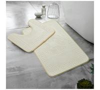 Lions Bath Mat - 2 Piece Greek Key Pattern Bath Mats for Bathroom, Non Slip Bathroom Mats Pedestal Set, Super Soft Washable Toilet Rugs, Quick Dry Water Absorbent, Cream