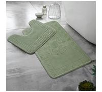 Lions Bath Mat - 2 Piece Greek Key Pattern Bath Mats for Bathroom, Non Slip Bathroom Mats Pedestal Set, Super Soft Washable Toilet Rugs, Quick Dry Water Absorbent, Sage Green