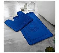 Lions Bath Mat - 2 Piece Greek Key Pattern Bath Mats for Bathroom, Non Slip Bathroom Mats Pedestal Set, Super Soft Washable Toilet Rugs, Quick Dry Water Absorbent, Royal Blue