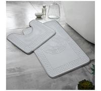 Lions Bath Mat - 2 Piece Greek Key Pattern Bath Mats for Bathroom, Non Slip Bathroom Mats Pedestal Set, Super Soft Washable Toilet Rugs, Quick Dry Water Absorbent, Grey