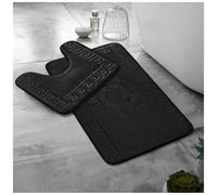 Lions Bath Mat - 2 Piece Greek Key Pattern Bath Mats for Bathroom, Non Slip Bathroom Mats Pedestal Set, Super Soft Washable Toilet Rugs, Quick Dry Water Absorbent, Black